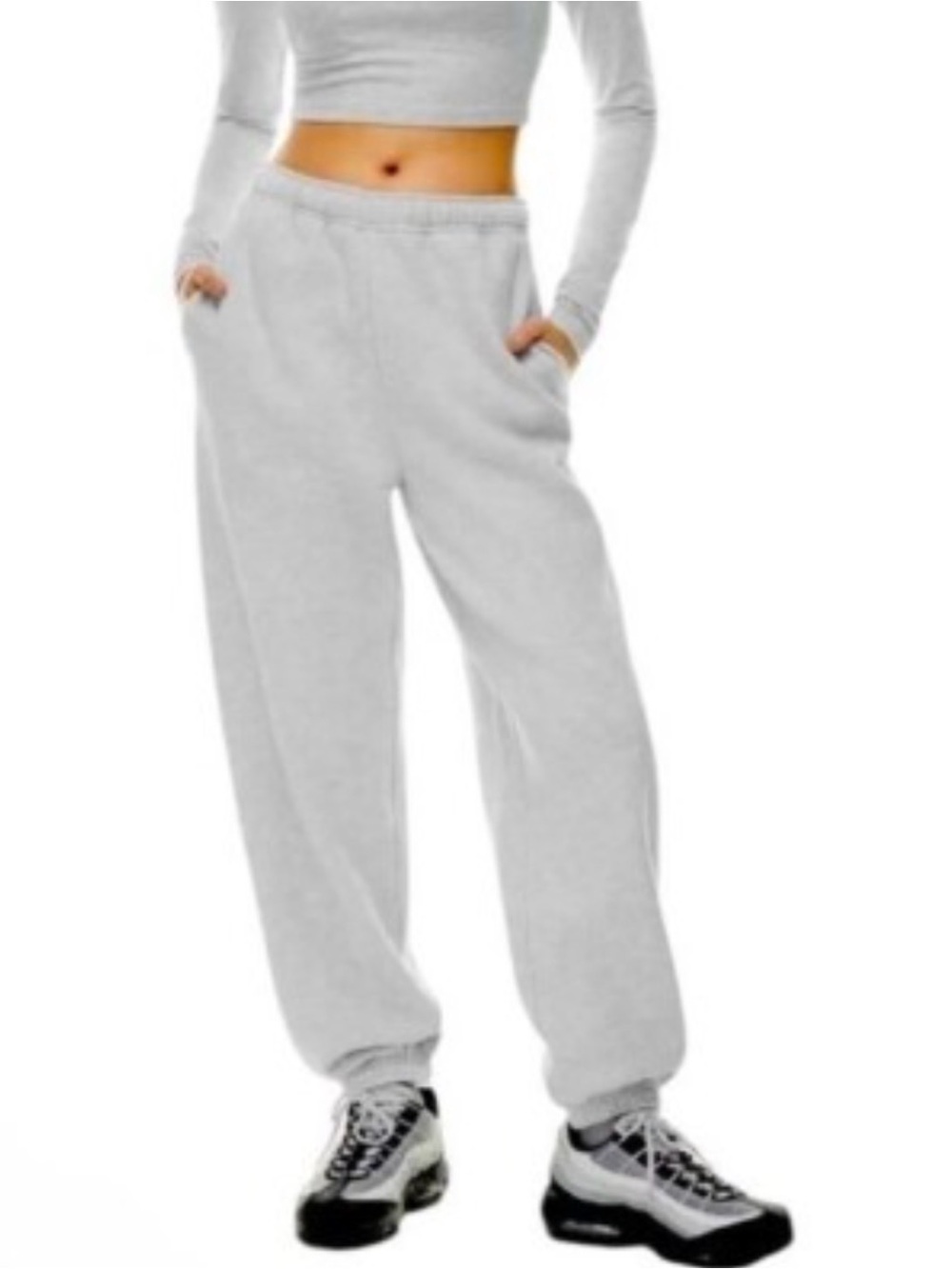 TNA Aritzia cozy fleece Light Gray Wide-Leg Joggers medium